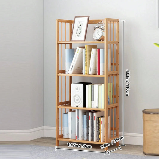 Narrow 4 Or 5 Tier Wooden Bookcase, Senmeo Bamboo Bookshelf With Adjustable Shelves,