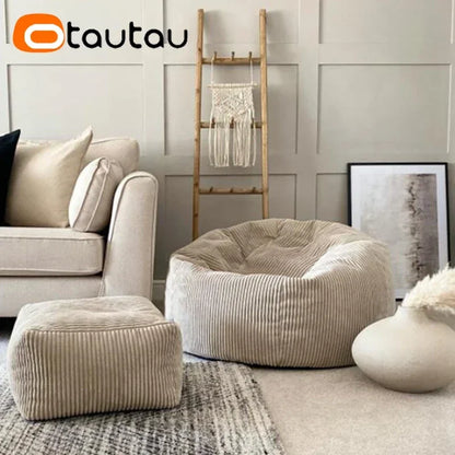 OTAUTAU Corduroy Bean Bag Pouf Cover Without Filler Lazy Floor Beanbag Chair Sac Puff Ottoman Lounger Frameless Furniture DD025