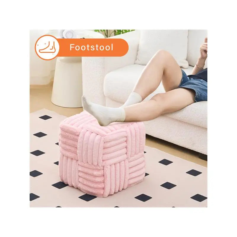 Pink Corduroy Square Ottoman