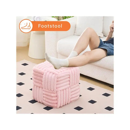 Pink Corduroy Square Ottoman