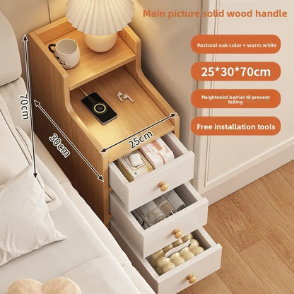 Bedside table extremely narrow, crevice shelf , low cabinet
