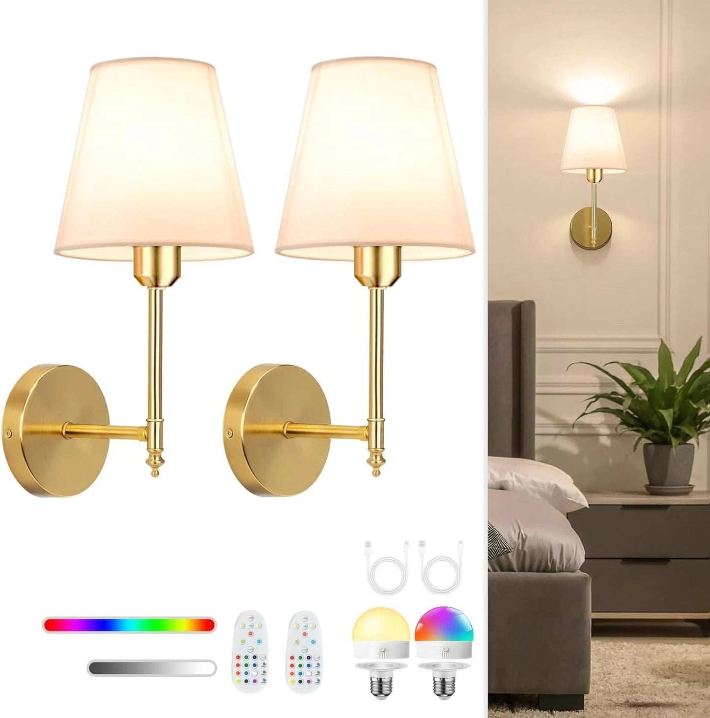 Wireless Rechargeable Battery-Powered Wall Light with 4000 Mah, Dimmable, Detachable Bulb and Remote Control, 1