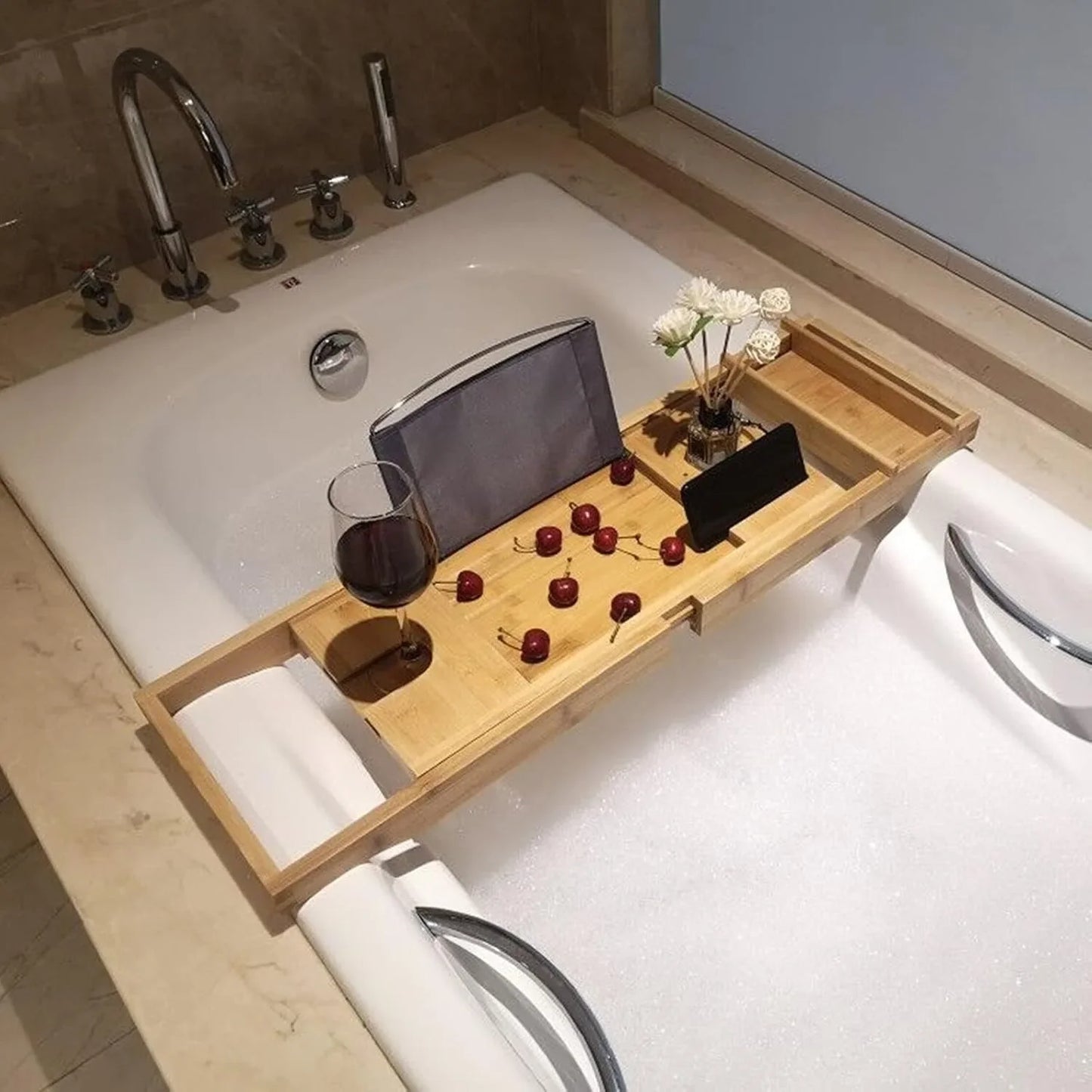 Bamboo  Bathtub  Expandable Holder Rack