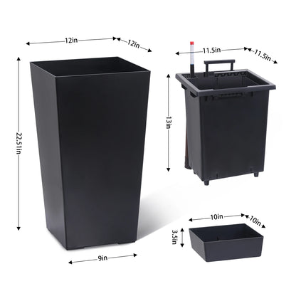 2pcs Planters Outdoor Indoor Planter Pots, High Front Porch Planter Pots with Drainage Holes Auto Watering,