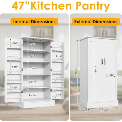 Freestanding Pantry Cabinet with Adjustable Shelves and Doors