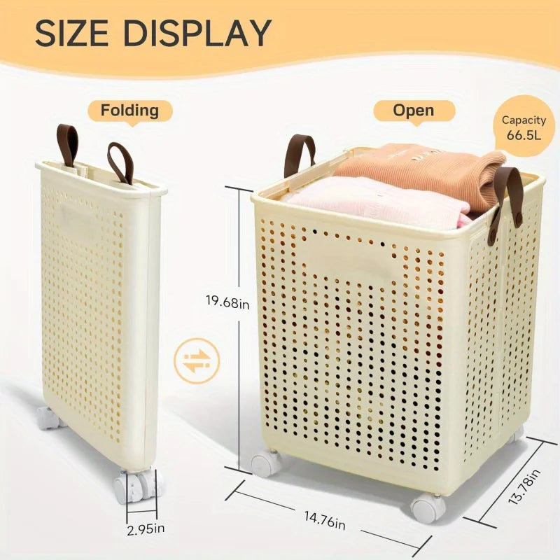 Foldable Laundry Basket with Wheels