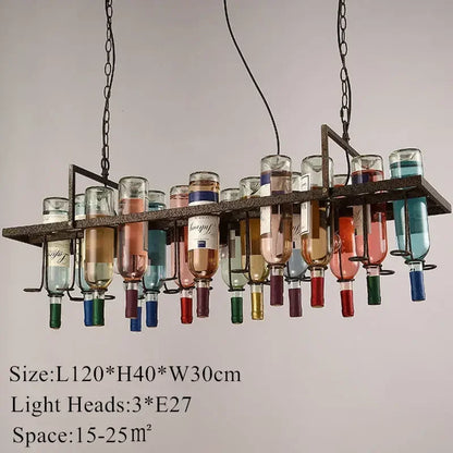 American Retro Industrial Rust Metal Colored Wine Bottle Glass Chandelier LED