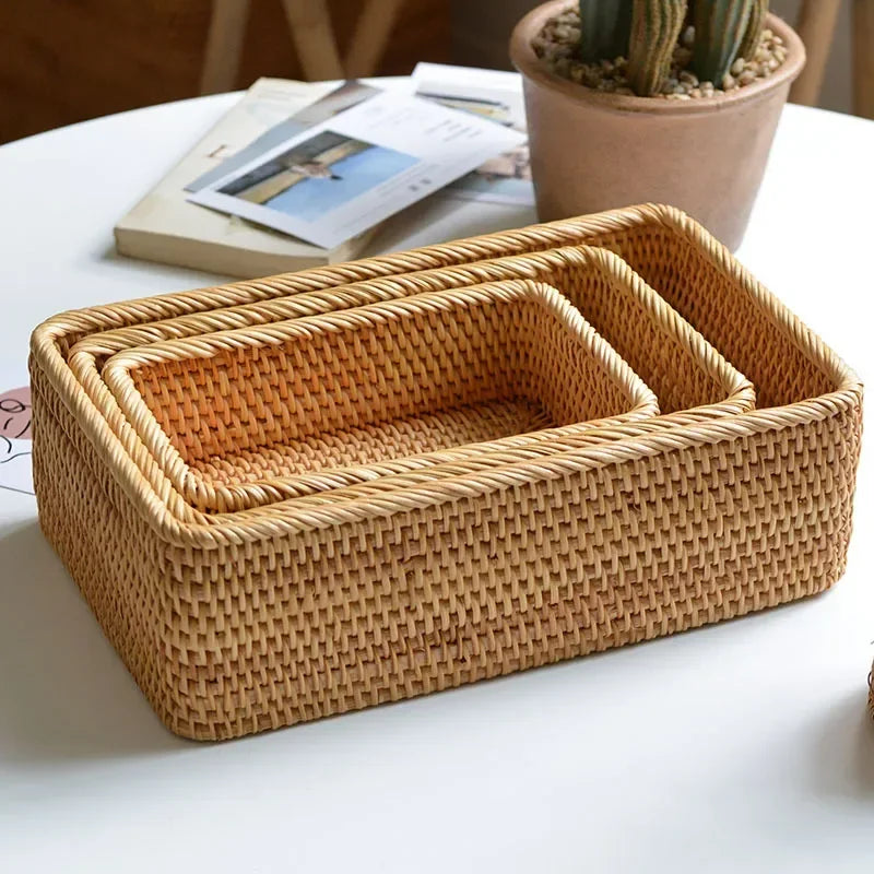 Rectangular Rattan Storage Baskets