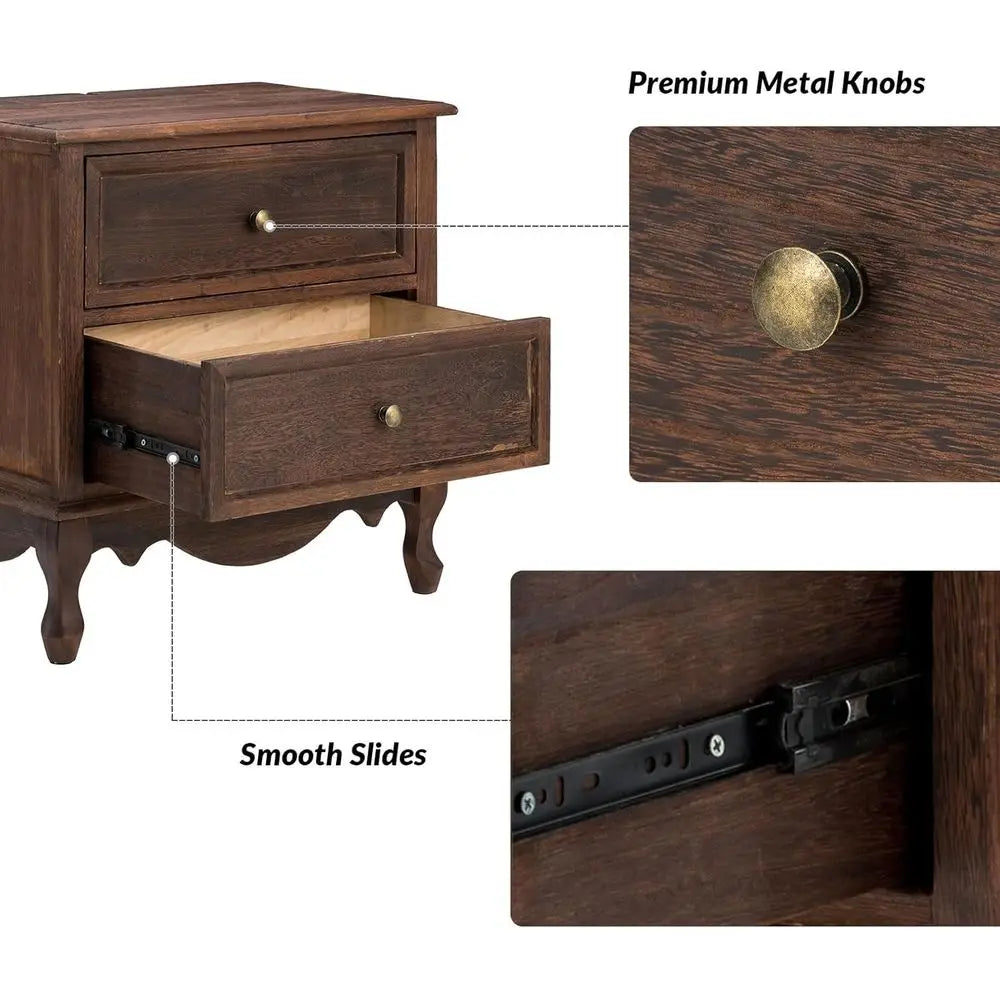 Walnut Living Room Side Table with Dual USB Charging Ports and Storage Organizer