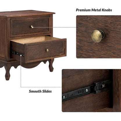 Walnut Living Room Side Table with Dual USB Charging Ports and Storage Organizer