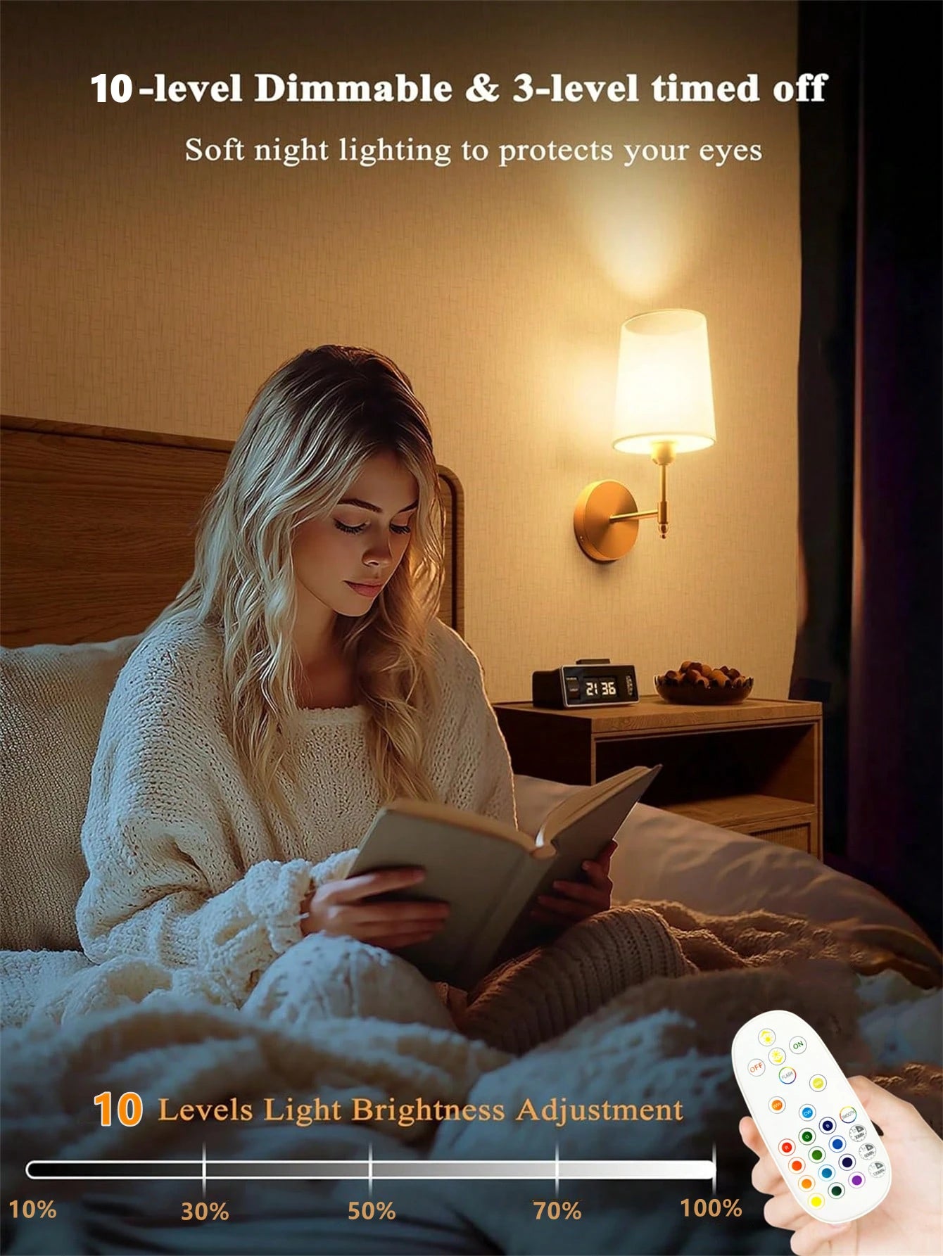 Wireless Rechargeable Battery-Powered Wall Light with 4000 Mah, Dimmable, Detachable Bulb and Remote Control, 1