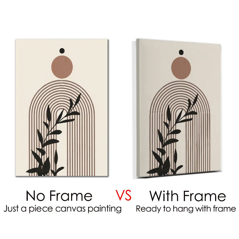 Framed Abstract Beige Bohemian Canvas Painting