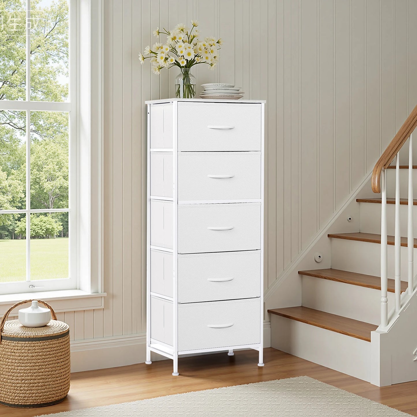48IN Dresser For Bedroom With 5 Fabric Drawers Ne Steel Frame