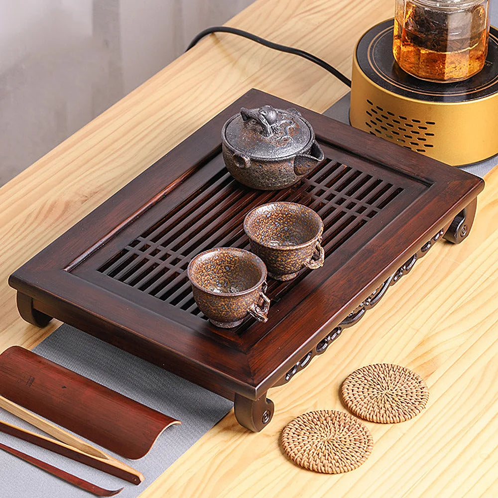 Bamboo Tea Serving Tray W/ Drawer