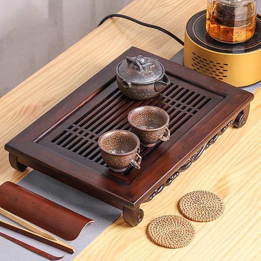 Bamboo Tea Serving Tray W/ Drawer