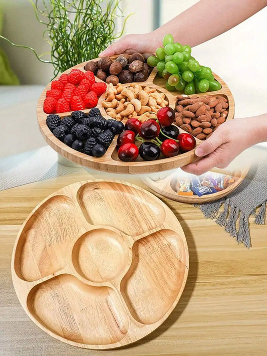 5-Compartment Round Wooden Tray