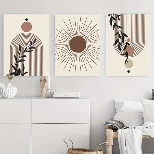 Framed Abstract Beige Bohemian Canvas Painting