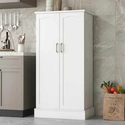 Freestanding Pantry Cabinet with Adjustable Shelves and Doors
