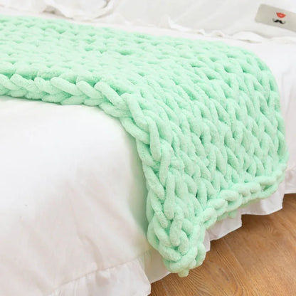 Hand-Knit Chunky Yarn Blanket