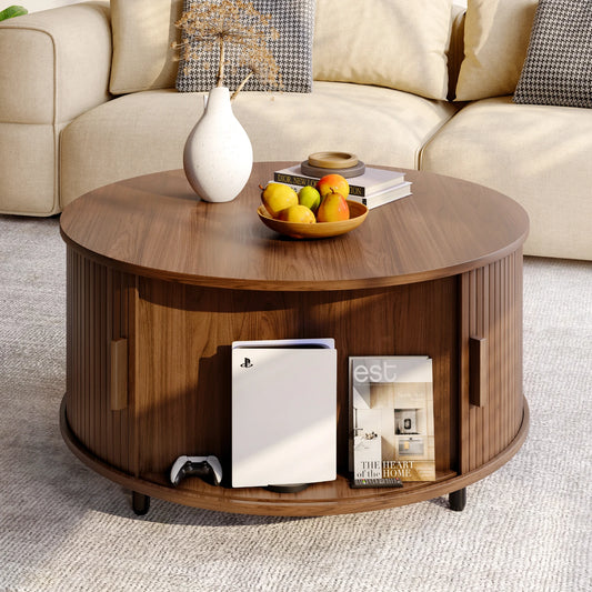 31.5" Modern Coffee Table with 360° Curved Sliding Door