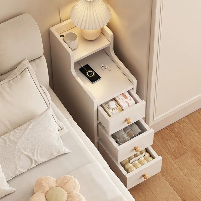 Bedside table extremely narrow, crevice shelf , low cabinet