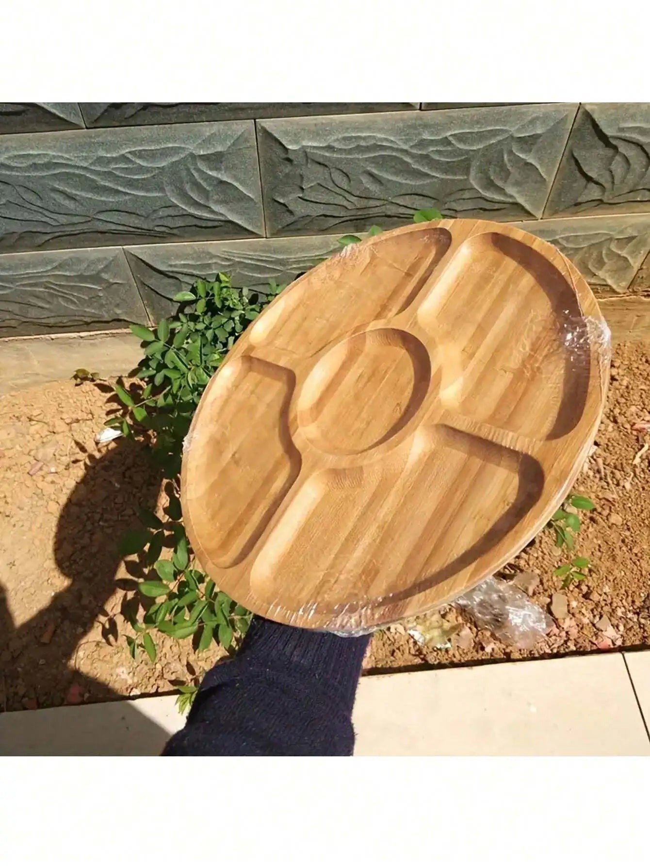5-Compartment Round Wooden Tray