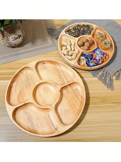5-Compartment Round Wooden Tray