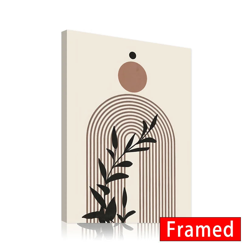 Framed Abstract Beige Bohemian Canvas Painting