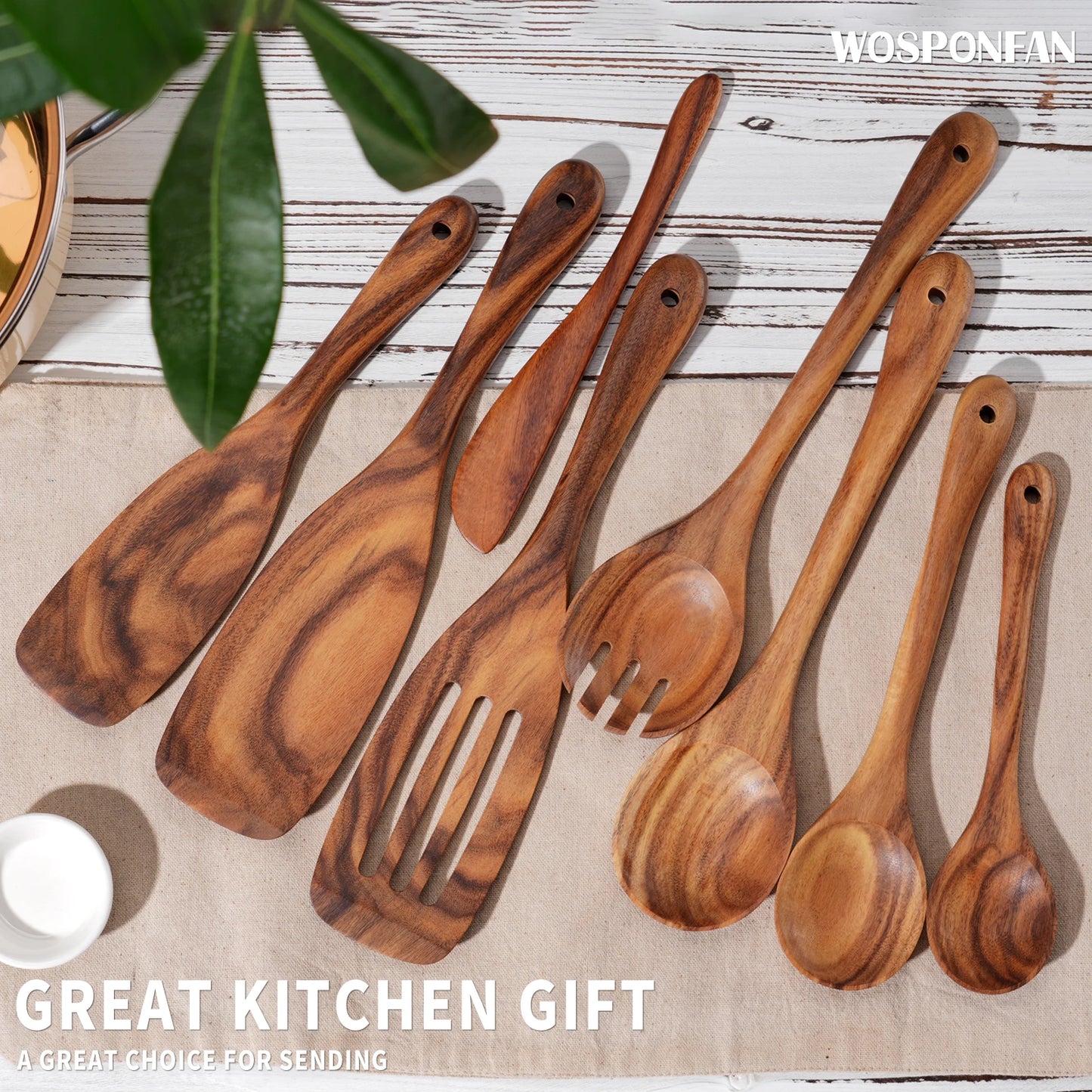 9 PCS Wooden Kitchen Utensils Set