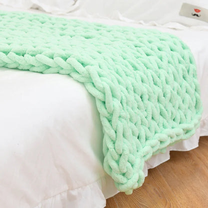 Hand-Knit Chunky Yarn Blanket