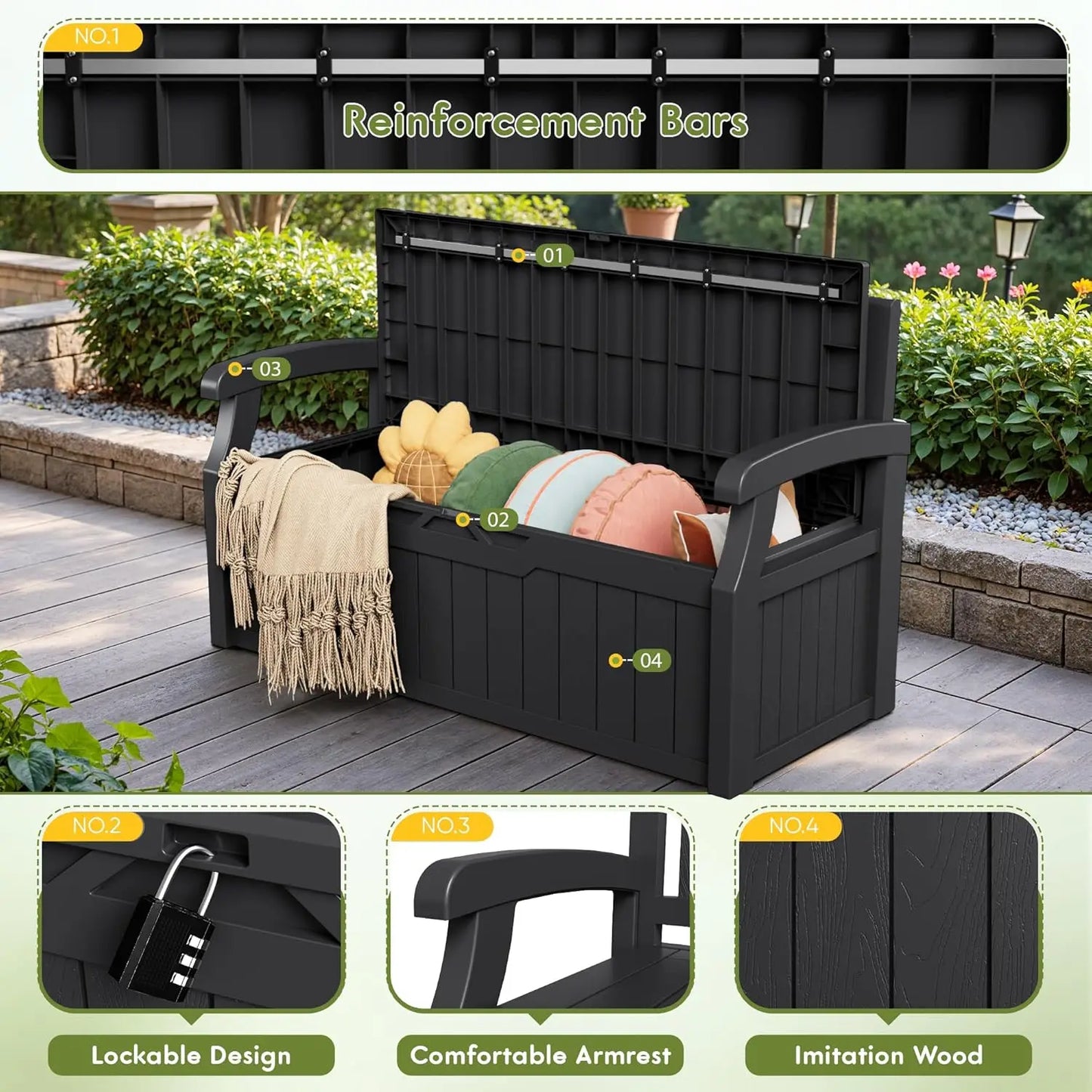 Waterproof and Lockable Patio Furniture Storage Bench