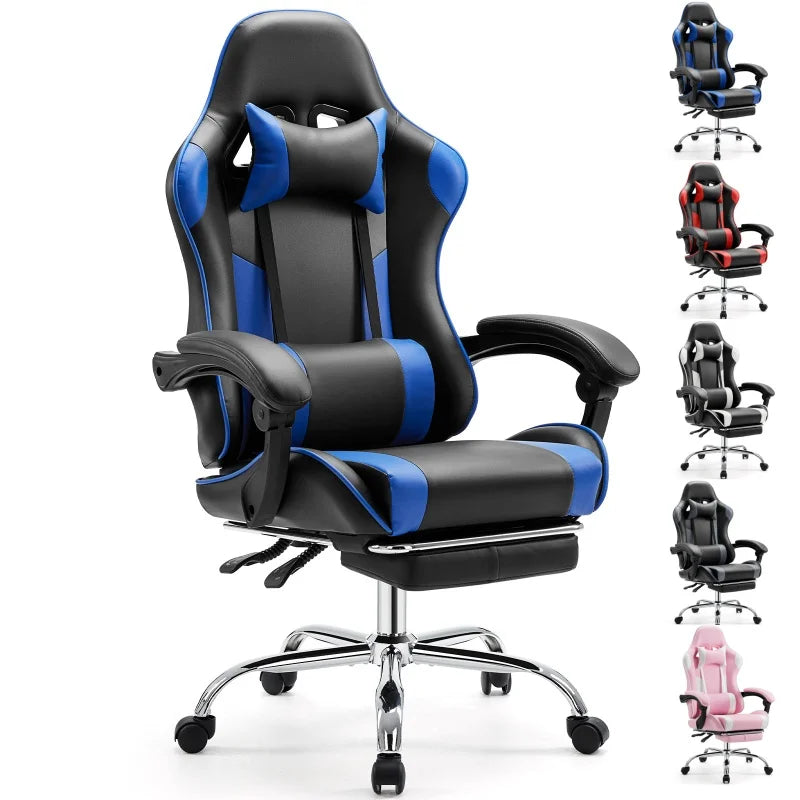 Ergonomic Office and Gaming Chair Adjustable Swivel PU Leather with Headrest and Lumbar Support