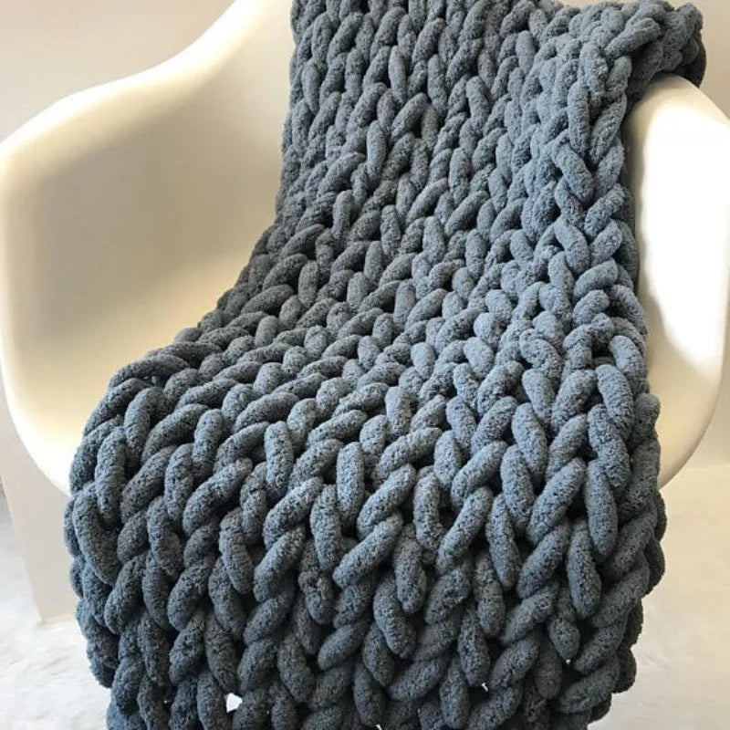 Hand-Knit Chunky Yarn Blanket