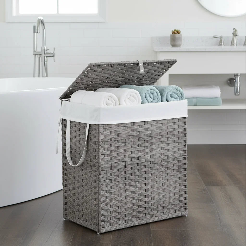 Woven Rattan Laundry Hamper with Lid