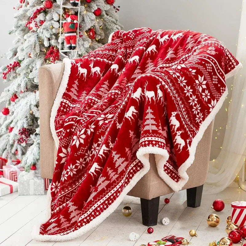 Touchat Red Sherpa Christmas Throw Blanket Fuzzy Fluffy Soft Cozy Flannel Blanket for Couch Bed Sofa Office Decoration New Year