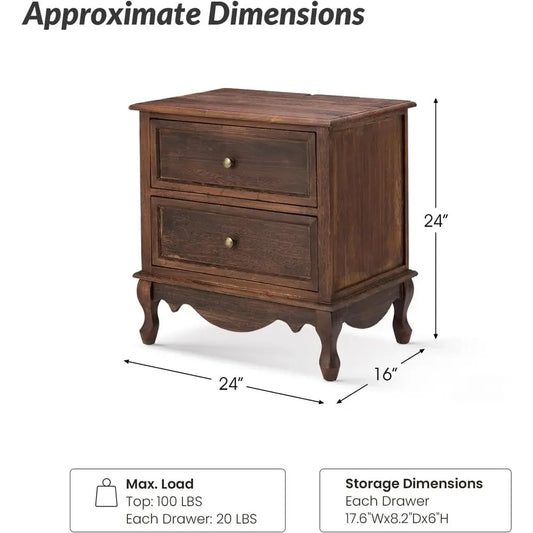 Walnut Living Room Side Table with Dual USB Charging Ports and Storage Organizer
