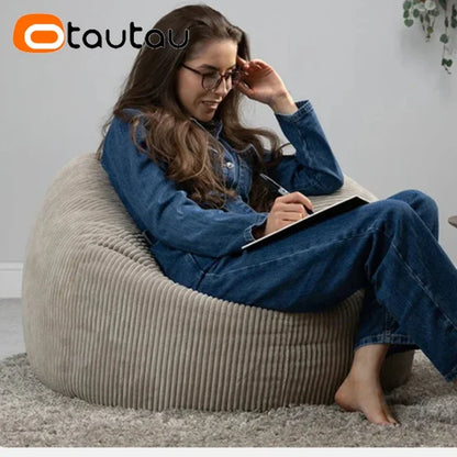 OTAUTAU Corduroy Bean Bag Pouf Cover Without Filler Lazy Floor Beanbag Chair Sac Puff Ottoman Lounger Frameless Furniture DD025