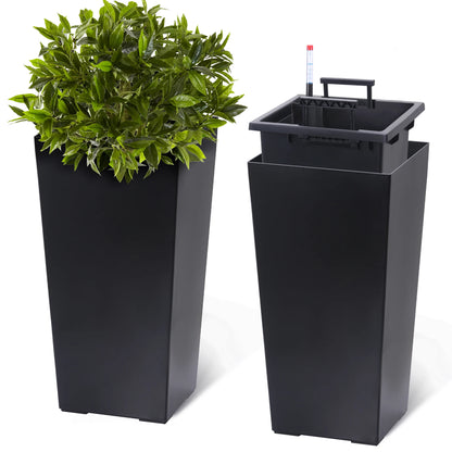 2pcs Planters Outdoor Indoor Planter Pots, High Front Porch Planter Pots with Drainage Holes Auto Watering,