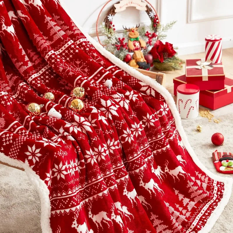 Touchat Red Sherpa Christmas Throw Blanket Fuzzy Fluffy Soft Cozy Flannel Blanket for Couch Bed Sofa Office Decoration New Year