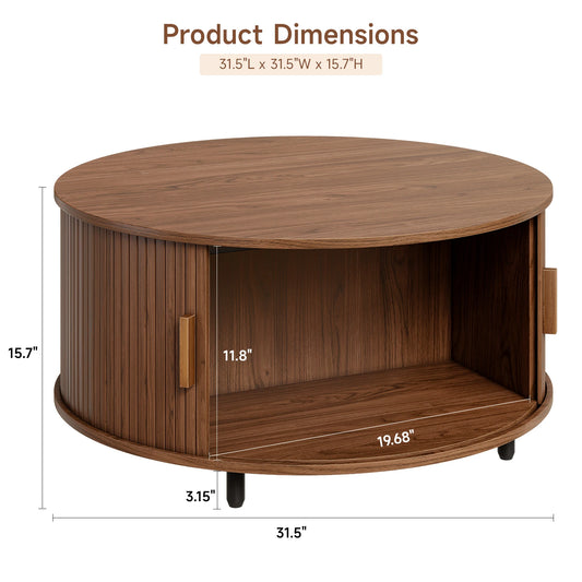 31.5" Modern Coffee Table with 360° Curved Sliding Door