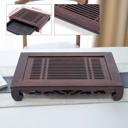 Bamboo Tea Serving Tray W/ Drawer