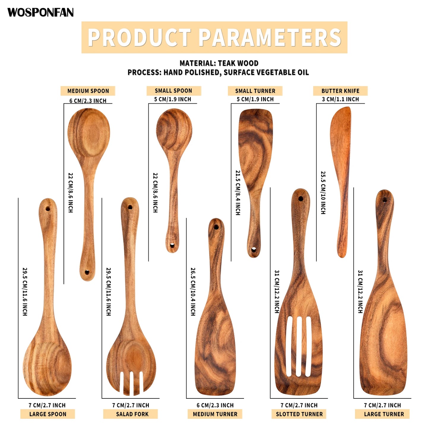 9 PCS Wooden Kitchen Utensils Set