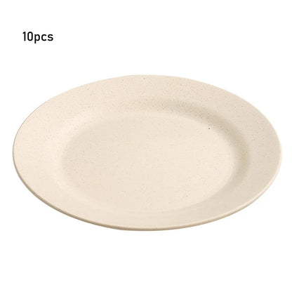 1/10Pcs Round Plastic Dish Lightweight Wheat Straw Plates