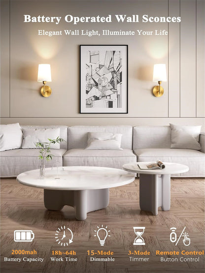 Wireless Rechargeable Battery-Powered Wall Light with 4000 Mah, Dimmable, Detachable Bulb and Remote Control, 1