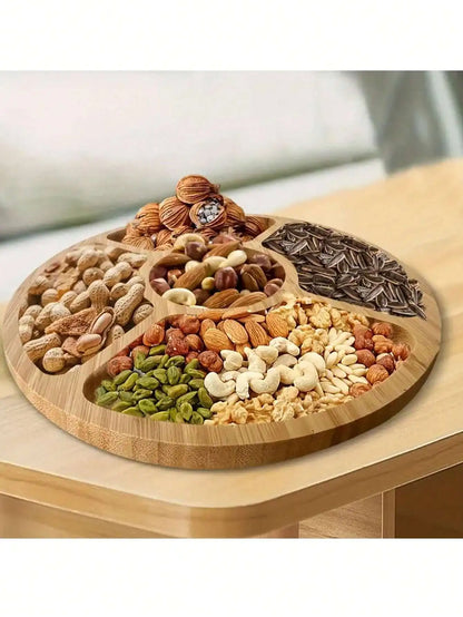 5-Compartment Round Wooden Tray