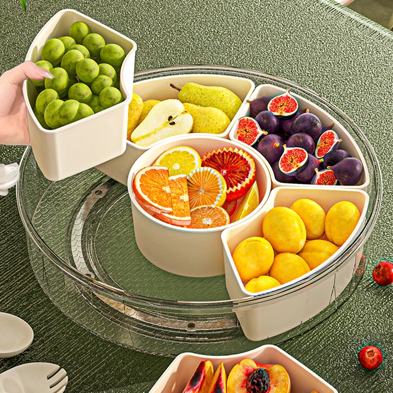Multi Compartment Clear Divided Rotating Serving Tray