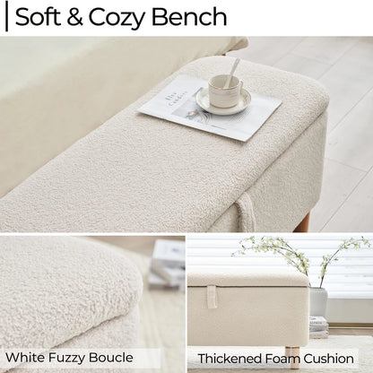39.5" Boucle Storage Ottoman Bench