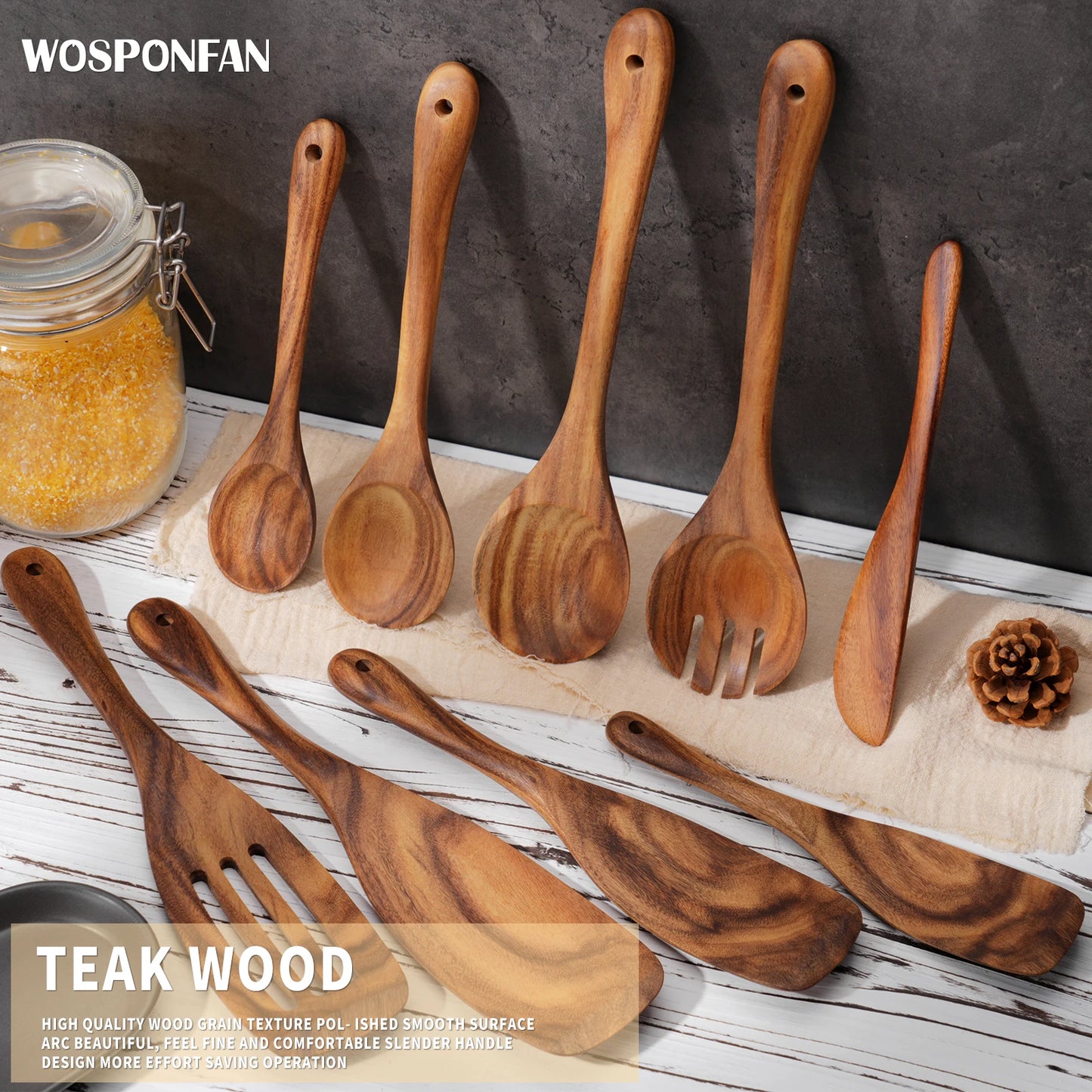 9 PCS Wooden Kitchen Utensils Set