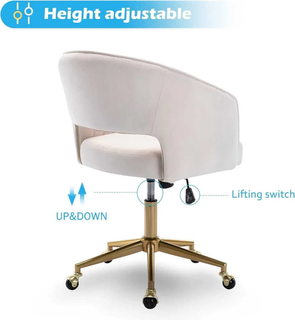 Velvet Swivel Office Chair with Gold Base