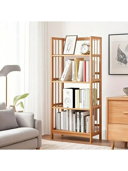 Narrow 4 Or 5 Tier Wooden Bookcase, Senmeo Bamboo Bookshelf With Adjustable Shelves,